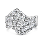 Bids.com 14K White Gold 1-1/2 Cttw Round and Baguette Diamond Bypass Cocktail Ring Band (H-I Color, SI1-SI2 Clarity) - Size 7 Rings