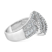 Bids.com 14K White Gold 1-1/2 Cttw Round and Baguette Diamond Bypass Cocktail Ring Band (H-I Color, SI1-SI2 Clarity) - Size 7 Rings