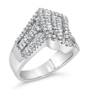 Bids.com 14K White Gold 1-1/2 Cttw Round and Baguette Diamond Bypass Cocktail Ring Band (H-I Color, SI1-SI2 Clarity) - Size 7 Rings