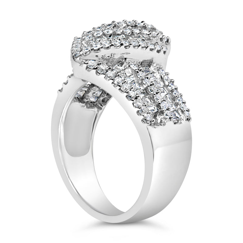 Bids.com 14K White Gold 1-1/2 Cttw Round and Baguette Diamond Bypass Cocktail Ring Band (H-I Color, SI1-SI2 Clarity) - Size 7 Rings