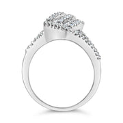 Bids.com 14K White Gold 1-1/2 Cttw Round and Baguette Diamond Bypass Cocktail Ring Band (H-I Color, SI1-SI2 Clarity) - Size 7 Rings