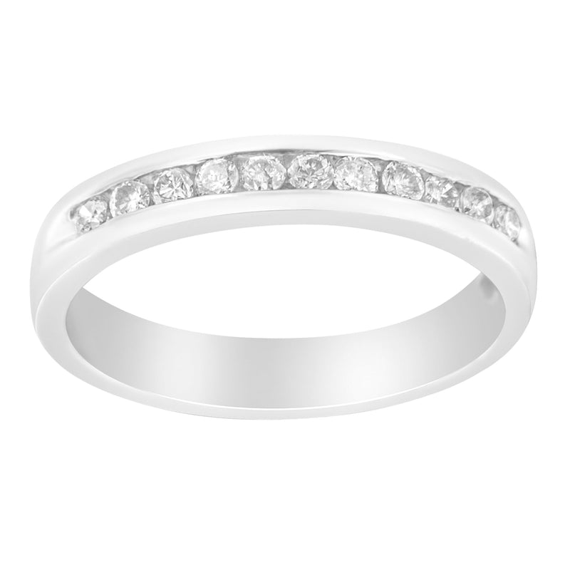 Bids.com 18K White Gold 1/4 Cttw Channel Set Brilliant Round-Cut Diamond Classic 11 Stone Wedding Band Ring (E-F Color, I1-I2 Clarity) - Size 5 Rings