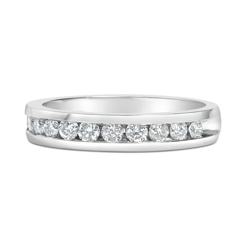 Bids.com IGI Certified 1/2 Cttw Round Brilliant Cut Diamond 18K White Gold Channel Set Eternity Style Wedding Band Ring (H-I Color, I1-I2 Clarity) - Size 7 Rings