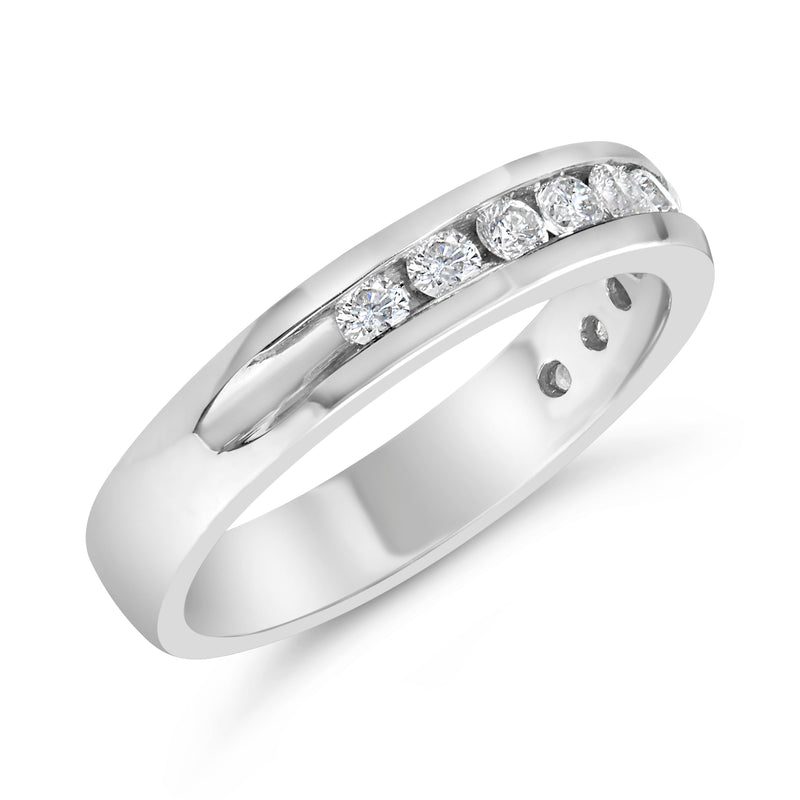 Bids.com IGI Certified 1/2 Cttw Round Brilliant Cut Diamond 18K White Gold Channel Set Eternity Style Wedding Band Ring (H-I Color, I1-I2 Clarity) - Size 7 Rings