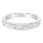 Bids.com .925 Sterling Silver 1/2 Cttw Princess-Cut Diamond Channel-Set Half-Eternity Wedding or Anniversary Band Ring (H-I Color, I2 Clarity) - Size 6 Rings