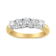 Bids.com 18K Yellow Gold 1.0 Cttw 4 Prong Set Round Cut Diamond Step up 5 Stone Ring Band (F-G Color, SI1-SI2 Clarity) - Size 6 Rings