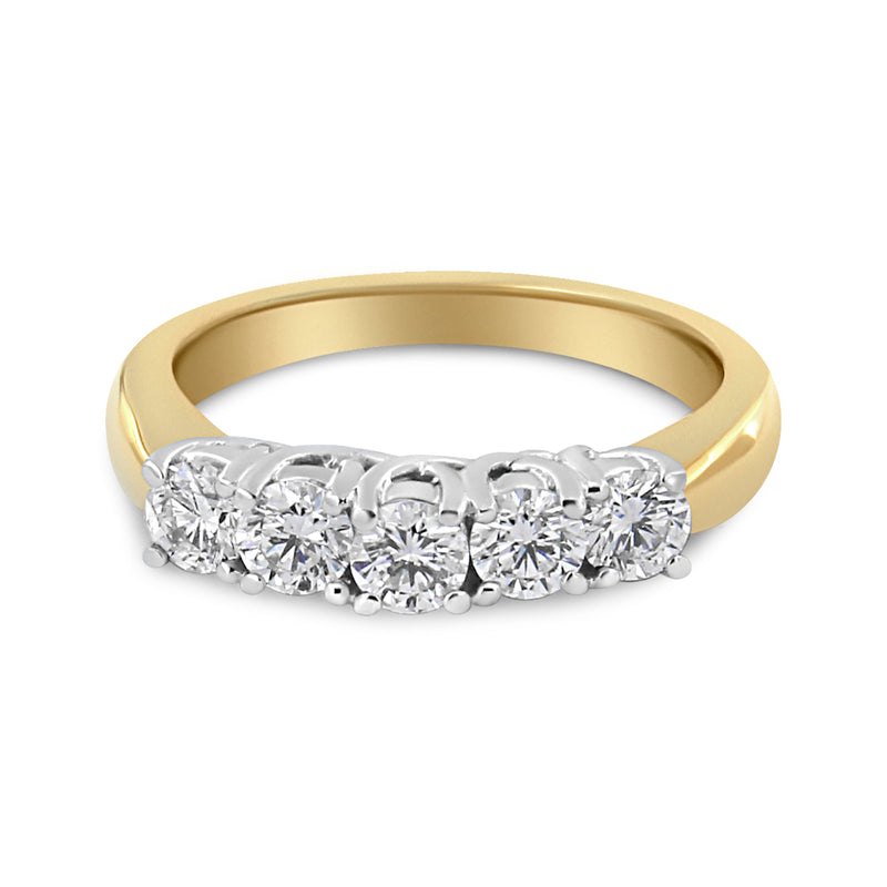 Bids.com 18K Yellow Gold 1.0 Cttw 4 Prong Set Round Cut Diamond Step up 5 Stone Ring Band (F-G Color, SI1-SI2 Clarity) - Size 6 Rings