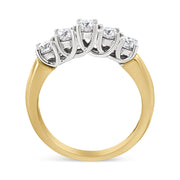 Bids.com 18K Yellow Gold 1.0 Cttw 4 Prong Set Round Cut Diamond Step up 5 Stone Ring Band (F-G Color, SI1-SI2 Clarity) - Size 6 Rings