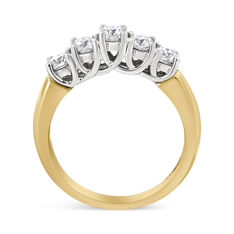 Bids.com 18K Yellow Gold 1.0 Cttw 4 Prong Set Round Cut Diamond Step up 5 Stone Ring Band (F-G Color, SI1-SI2 Clarity) - Size 6 Rings