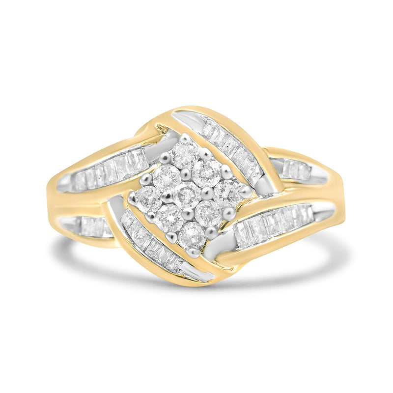 Bids.com 10K Yellow and White Gold 3/4 Cttw Diamond Cluster and Swirl Ring (H-I Color, I1-I2 Clarity) Rings