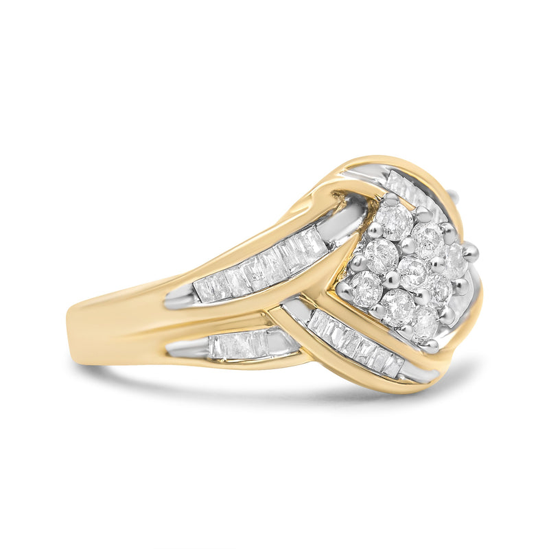 Bids.com 10K Yellow and White Gold 3/4 Cttw Diamond Cluster and Swirl Ring (H-I Color, I1-I2 Clarity) Rings
