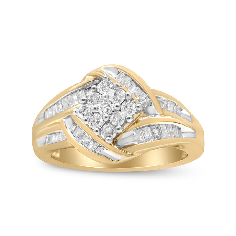 Bids.com 10K Yellow and White Gold 3/4 Cttw Diamond Cluster and Swirl Ring (H-I Color, I1-I2 Clarity) Rings