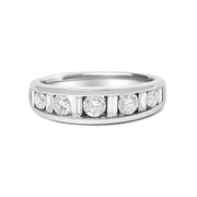 Bids.com 14K White Gold Alternating 1.0 Cttw Round and Baguette Diamond Channel Band Ring Rings