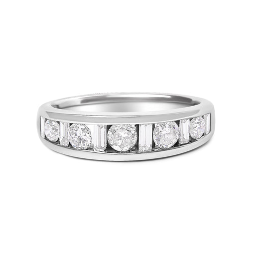 Bids.com 14K White Gold Alternating 1.0 Cttw Round and Baguette Diamond Channel Band Ring Rings