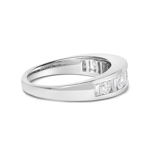Bids.com 14K White Gold Alternating 1.0 Cttw Round and Baguette Diamond Channel Band Ring Rings