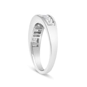 Bids.com 14K White Gold Alternating 1.0 Cttw Round and Baguette Diamond Channel Band Ring Rings