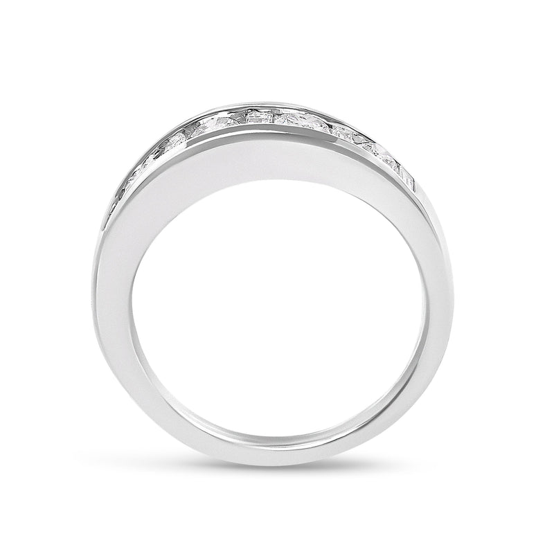 Bids.com 14K White Gold Alternating 1.0 Cttw Round and Baguette Diamond Channel Band Ring Rings