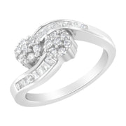 Bids.com 14K White Gold Round and Baguette Diamond Bypass Ring (1/2 cttw, H-I Color, I1-I2 Clarity) - Ring Size 6 Rings