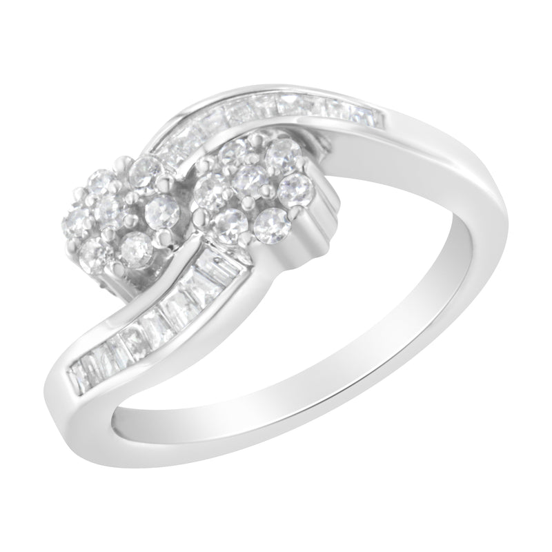 Bids.com 14K White Gold Round and Baguette Diamond Bypass Ring (1/2 cttw, H-I Color, I1-I2 Clarity) - Ring Size 6 Rings