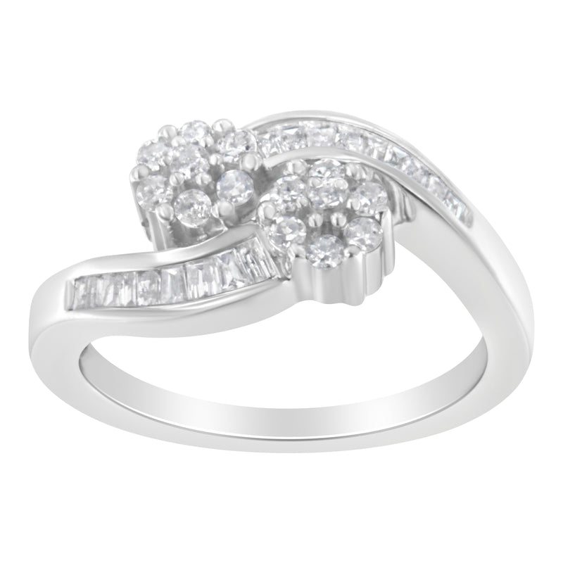 Bids.com 14K White Gold Round and Baguette Diamond Bypass Ring (1/2 cttw, H-I Color, I1-I2 Clarity) - Ring Size 6 Rings