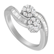 Bids.com 14K White Gold Round and Baguette Diamond Bypass Ring (1/2 cttw, H-I Color, I1-I2 Clarity) - Ring Size 6 Rings