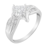 Bids.com 10K White Gold 1/3 Cttw Princess and Baguette Cut Diamond Bypass Style Cocktail Ring (I-J Color, I1-I2 Clarity) - Size 4 Rings