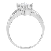 Bids.com 10K White Gold 1/3 Cttw Princess and Baguette Cut Diamond Bypass Style Cocktail Ring (I-J Color, I1-I2 Clarity) - Size 4 Rings
