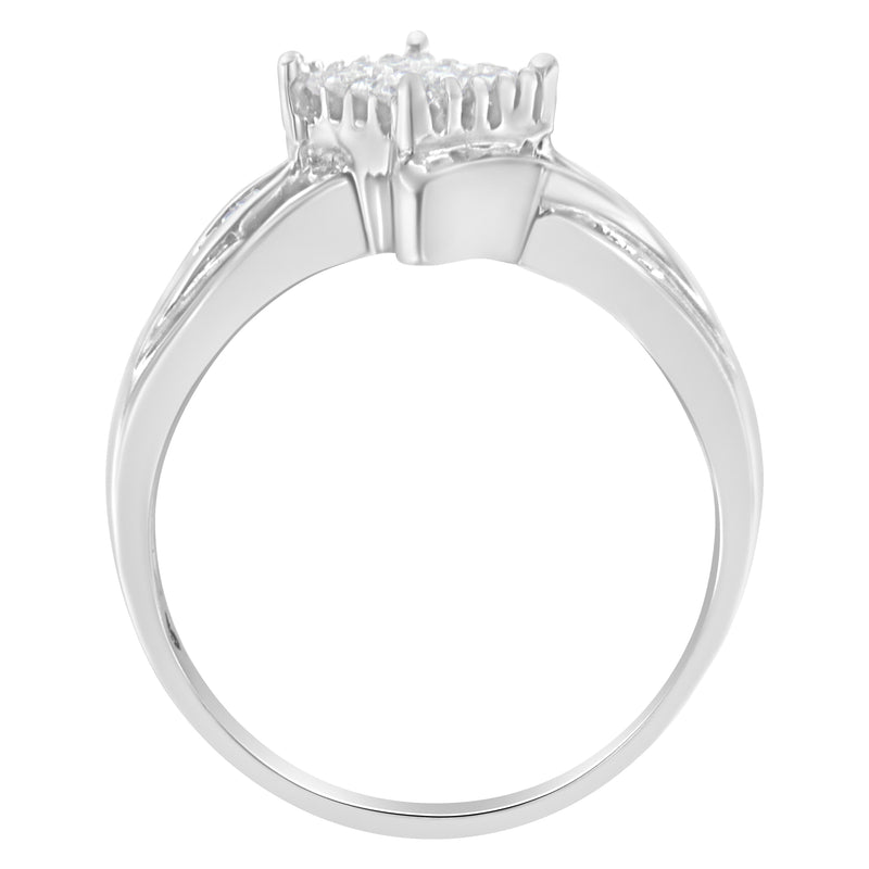 Bids.com 10K White Gold 1/3 Cttw Princess and Baguette Cut Diamond Bypass Style Cocktail Ring (I-J Color, I1-I2 Clarity) - Size 4 Rings