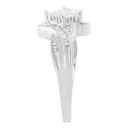 Bids.com 10K White Gold 1/3 Cttw Princess and Baguette Cut Diamond Bypass Style Cocktail Ring (I-J Color, I1-I2 Clarity) - Size 4 Rings