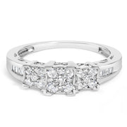 Bids.com 10K White Gold 1/2 Cttw Brilliant & Baguette Cut Diamond 3 Stone Design with 3 Square Clusters Engagement Ring (H-I Color, SI2-I1 Clarity) - Size 6-3/4 Rings