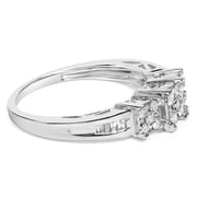 Bids.com 10K White Gold 1/2 Cttw Brilliant & Baguette Cut Diamond 3 Stone Design with 3 Square Clusters Engagement Ring (H-I Color, SI2-I1 Clarity) - Size 6-3/4 Rings