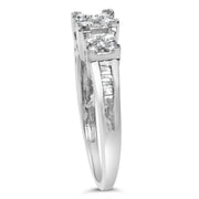 Bids.com 10K White Gold 1/2 Cttw Brilliant & Baguette Cut Diamond 3 Stone Design with 3 Square Clusters Engagement Ring (H-I Color, SI2-I1 Clarity) - Size 6-3/4 Rings