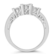 Bids.com 10K White Gold 1/2 Cttw Brilliant & Baguette Cut Diamond 3 Stone Design with 3 Square Clusters Engagement Ring (H-I Color, SI2-I1 Clarity) - Size 6-3/4 Rings