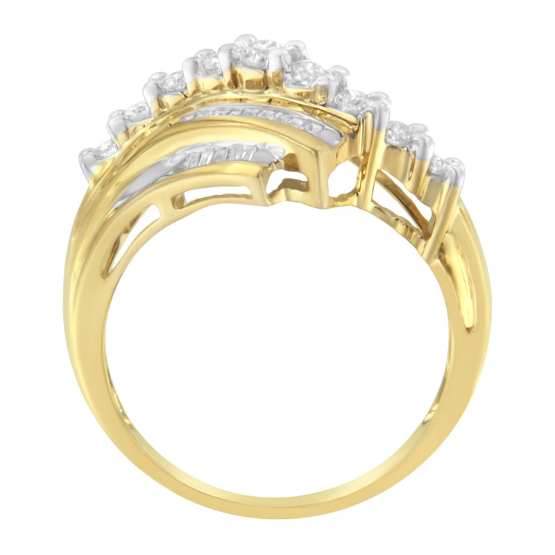Bids.com 10K Yellow Gold Round and Baguette Diamond-Cut Ring (1/2 Cttw, I-J Color, I1-I2 Clarity) - Size 7 Rings