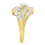 Bids.com 10K Yellow Gold Round and Baguette Diamond-Cut Ring (1/2 Cttw, I-J Color, I1-I2 Clarity) - Size 7 Rings