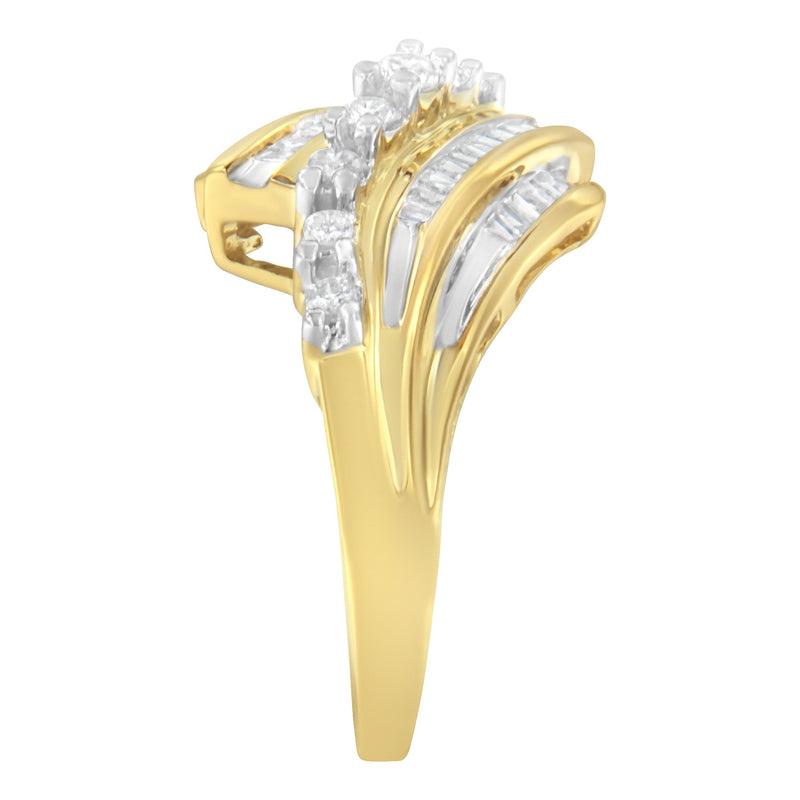 Bids.com 10K Yellow Gold Round and Baguette Diamond-Cut Ring (1/2 Cttw, I-J Color, I1-I2 Clarity) - Size 7 Rings