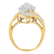 Bids.com 10K Yellow Gold Round and Baguette-Cut Diamond Bypass Cluster Ring (1.0 Cttw, I-J Color, I1-I2 Clarity) - Size 8 Rings