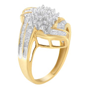 Bids.com 10K Yellow Gold Round and Baguette-Cut Diamond Bypass Cluster Ring (1.0 Cttw, I-J Color, I1-I2 Clarity) - Size 8 Rings