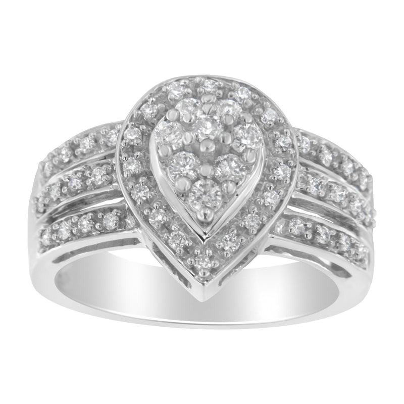 Bids.com 10K White Gold Round Cut Diamond Teardrop Ring (1/2 Cttw, H-I Color, SI2-I1 Clarity) - Size 6-1/2 Rings