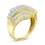 Bids.com 10K Yellow Gold 1.0 Cttw Round & Baguette Cut Diamond 64 Stone Bypass Style Channel Set Modern Statement Ring (H-I Color, SI1-SI2 Clarity) - Size 6 Rings
