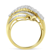 Bids.com 10K Yellow Gold 1.0 Cttw Round & Baguette Cut Diamond 64 Stone Bypass Style Channel Set Modern Statement Ring (H-I Color, SI1-SI2 Clarity) - Size 6 Rings