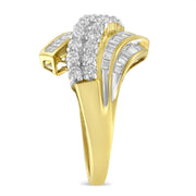 Bids.com 10K Yellow Gold 1.0 Cttw Round & Baguette Cut Diamond 64 Stone Bypass Style Channel Set Modern Statement Ring (H-I Color, SI1-SI2 Clarity) - Size 6 Rings