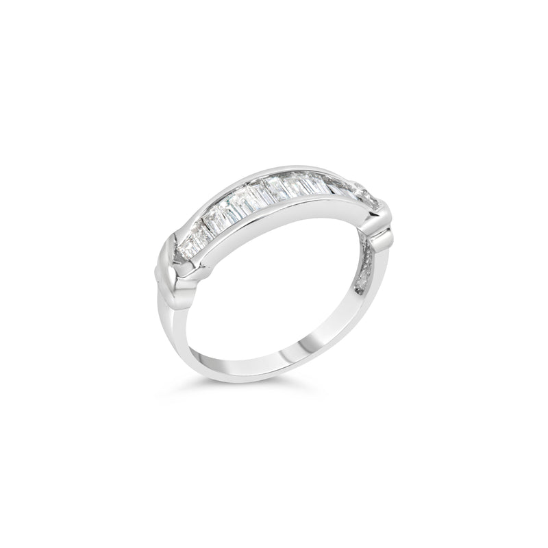 Bids.com .925 Sterling Silver 1/2 Cttw Baguette Cut Diamond Channel Set X-Station Wedding Ring (H-I Color, I1-I2 Clarity) - Size 6-1/2 Rings