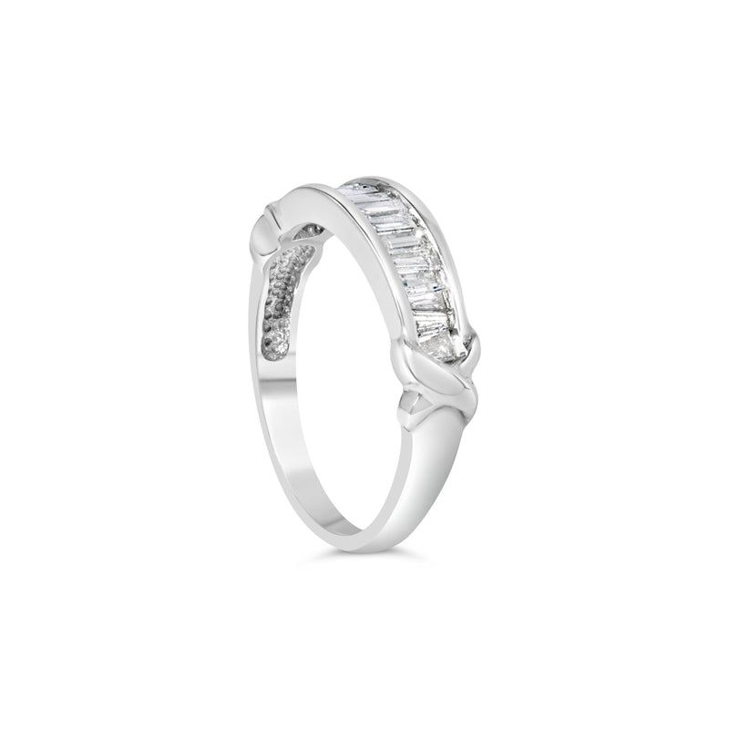 Bids.com .925 Sterling Silver 1/2 Cttw Baguette Cut Diamond Channel Set X-Station Wedding Ring (H-I Color, I1-I2 Clarity) - Size 6-1/2 Rings