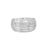 Bids.com .925 Sterling Silver 1.0 Cttw Baguette-Cut Diamond 6-Row Channel Set Domed Tapered Cocktail Fashion Ring (H-I Color, I2-I3 Clarity) - Size 6-1/2 Rings