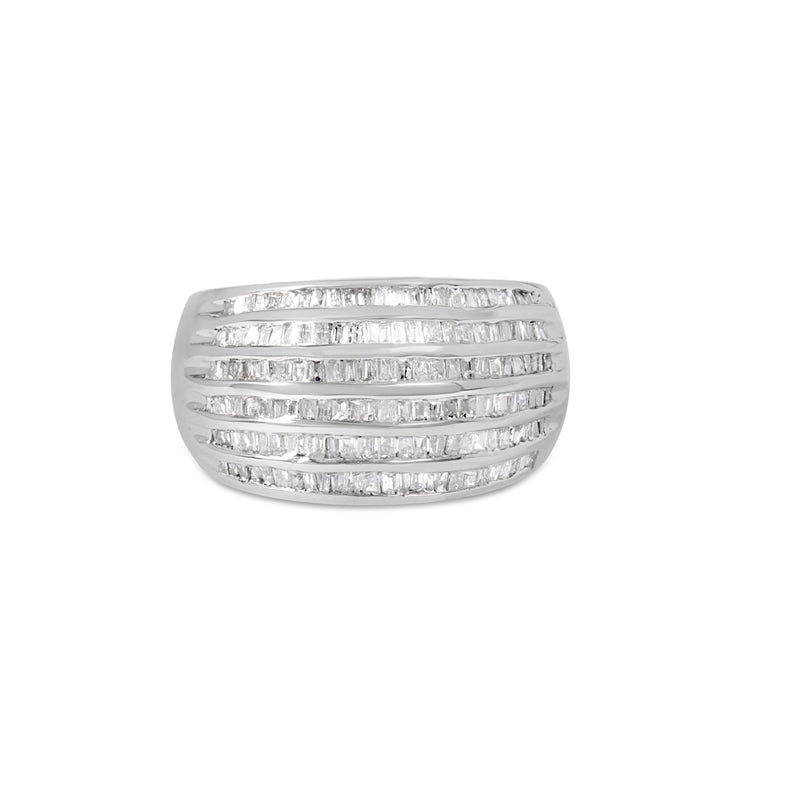 Bids.com .925 Sterling Silver 1.0 Cttw Baguette-Cut Diamond 6-Row Channel Set Domed Tapered Cocktail Fashion Ring (H-I Color, I2-I3 Clarity) - Size 6-1/2 Rings