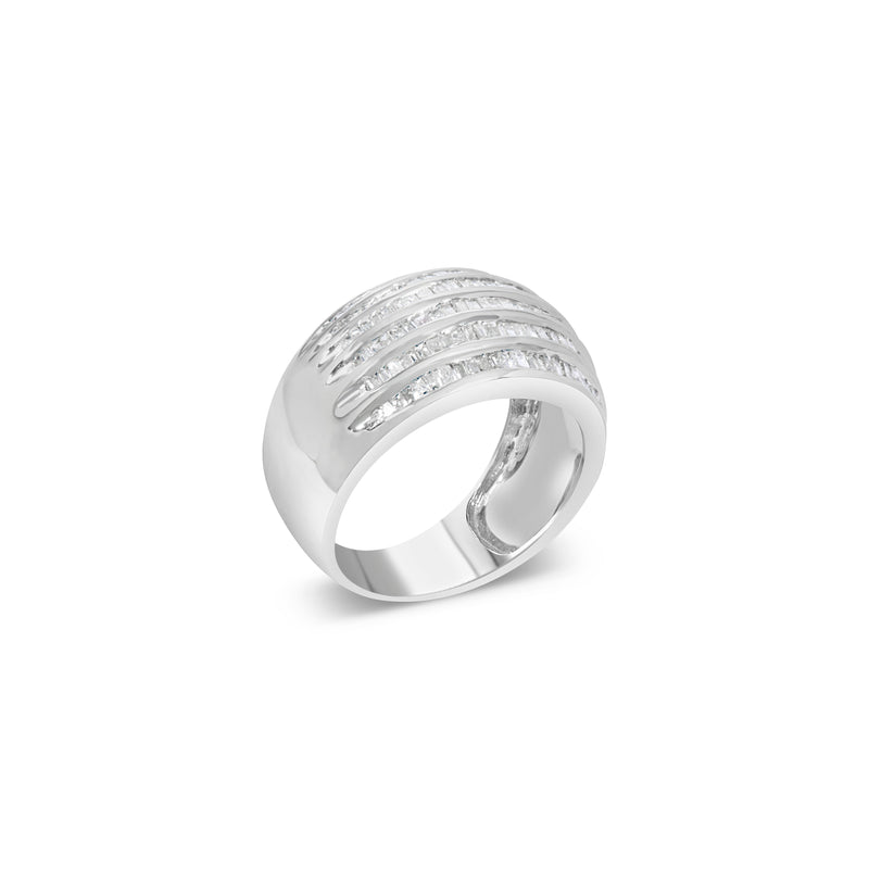 Bids.com .925 Sterling Silver 1.0 Cttw Baguette-Cut Diamond 6-Row Channel Set Domed Tapered Cocktail Fashion Ring (H-I Color, I2-I3 Clarity) - Size 6-1/2 Rings