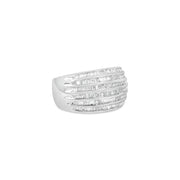 Bids.com .925 Sterling Silver 1.0 Cttw Baguette-Cut Diamond 6-Row Channel Set Domed Tapered Cocktail Fashion Ring (H-I Color, I2-I3 Clarity) - Size 6-1/2 Rings