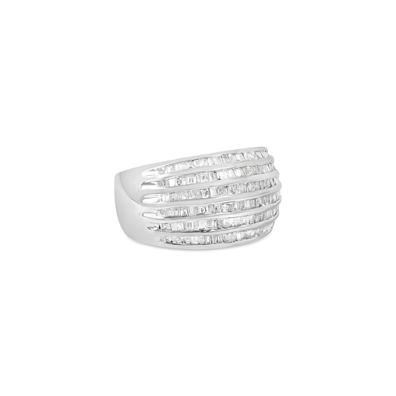 Bids.com .925 Sterling Silver 1.0 Cttw Baguette-Cut Diamond 6-Row Channel Set Domed Tapered Cocktail Fashion Ring (H-I Color, I2-I3 Clarity) - Size 6-1/2 Rings