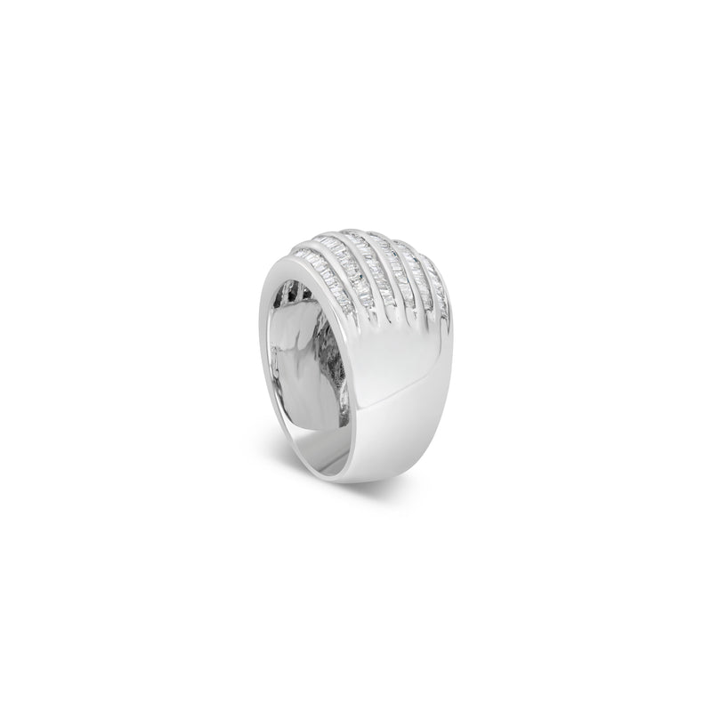 Bids.com .925 Sterling Silver 1.0 Cttw Baguette-Cut Diamond 6-Row Channel Set Domed Tapered Cocktail Fashion Ring (H-I Color, I2-I3 Clarity) - Size 6-1/2 Rings